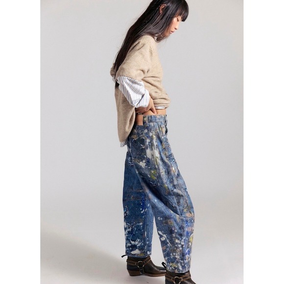 We The Free Good Luck Barrel Illusions Jeans Butterfly Paint Splatter 33 NWT - Picture 10 of 10